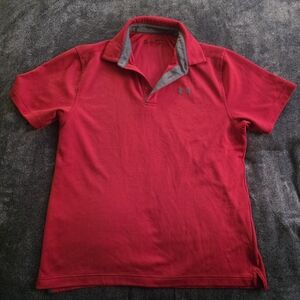 Red Polo Shirt with Gray Accents Under Armour Gold Tee Size Med.